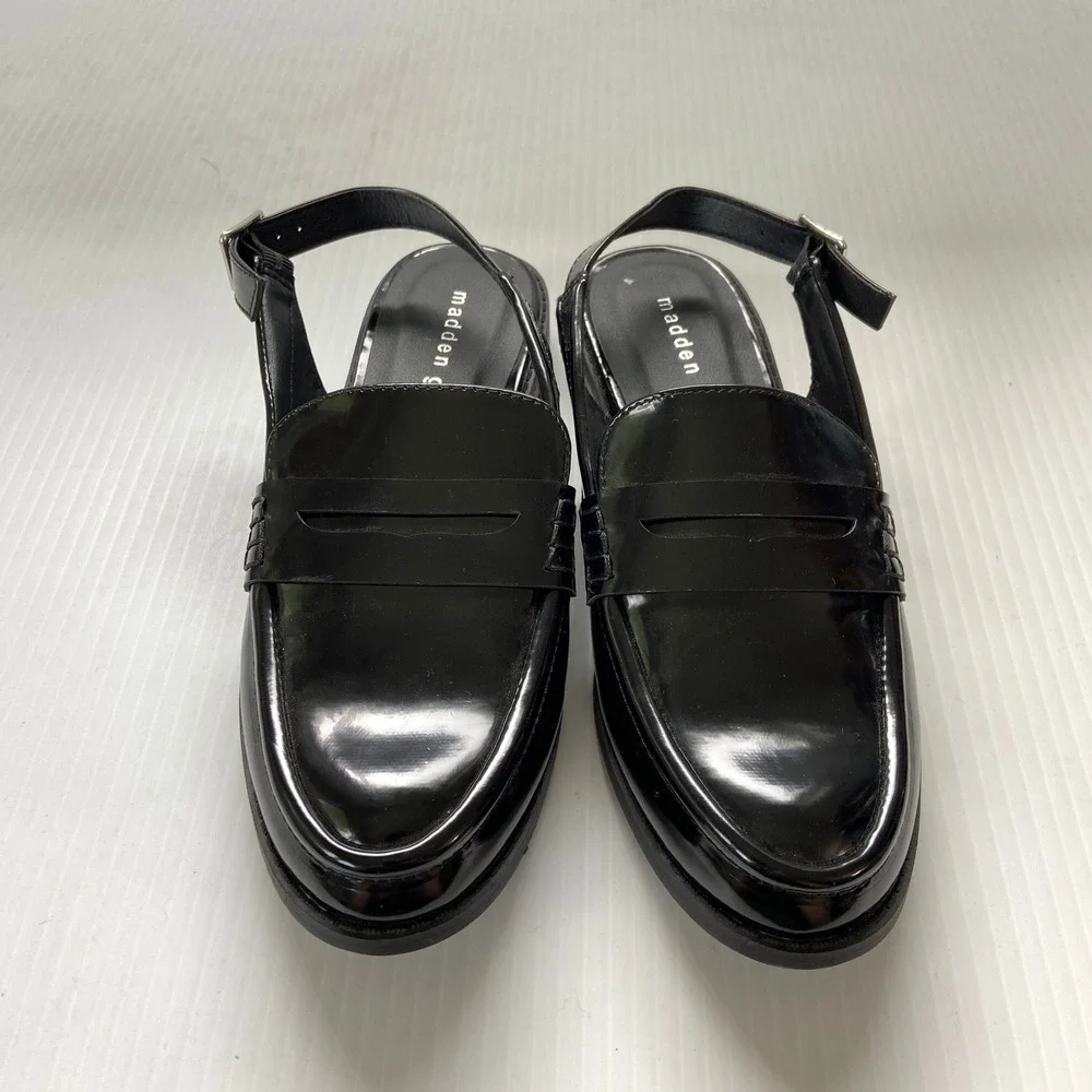 Madden Girl Black Faux Patent Leather Slingback Penny Loafers Womens 8 - Picture 3 of 8